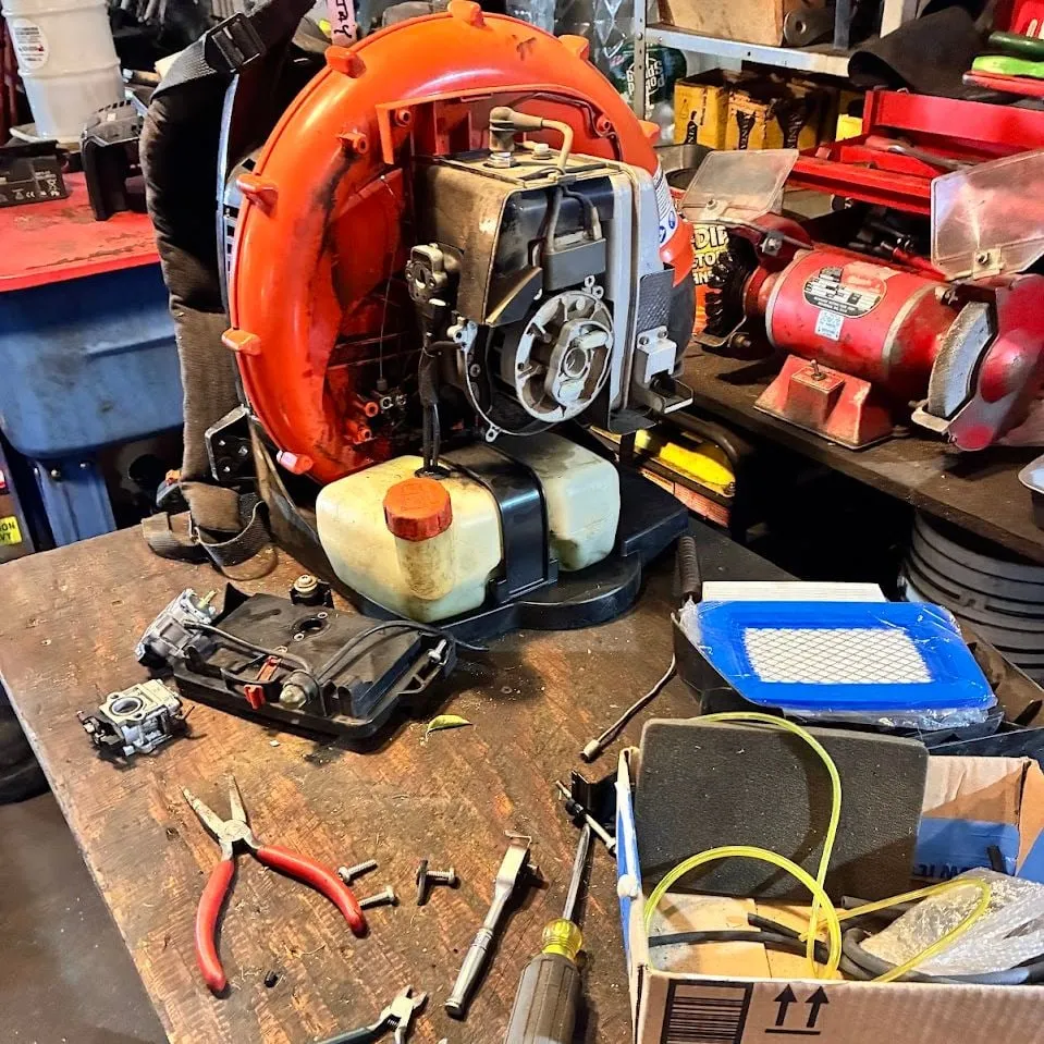 Backpack leaf blower apart for a carburetor and filter replacement